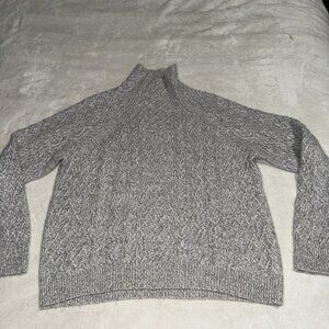 VINCE Mixed Cable Knit Gray Wool Cashmere Blend Mock Neck Sweater Size Large